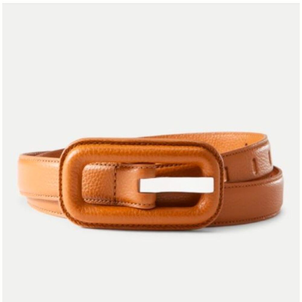 Veronica Beard Gavazzeni Women's Lavanda Gold Buckle Belt TAN NWT 155 XS